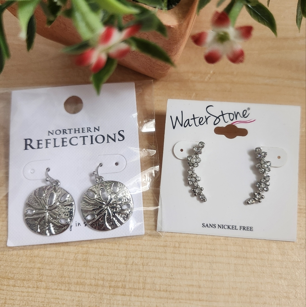 Northern Reflections sanddollar fishhook Silver Earrings waterstone climber post